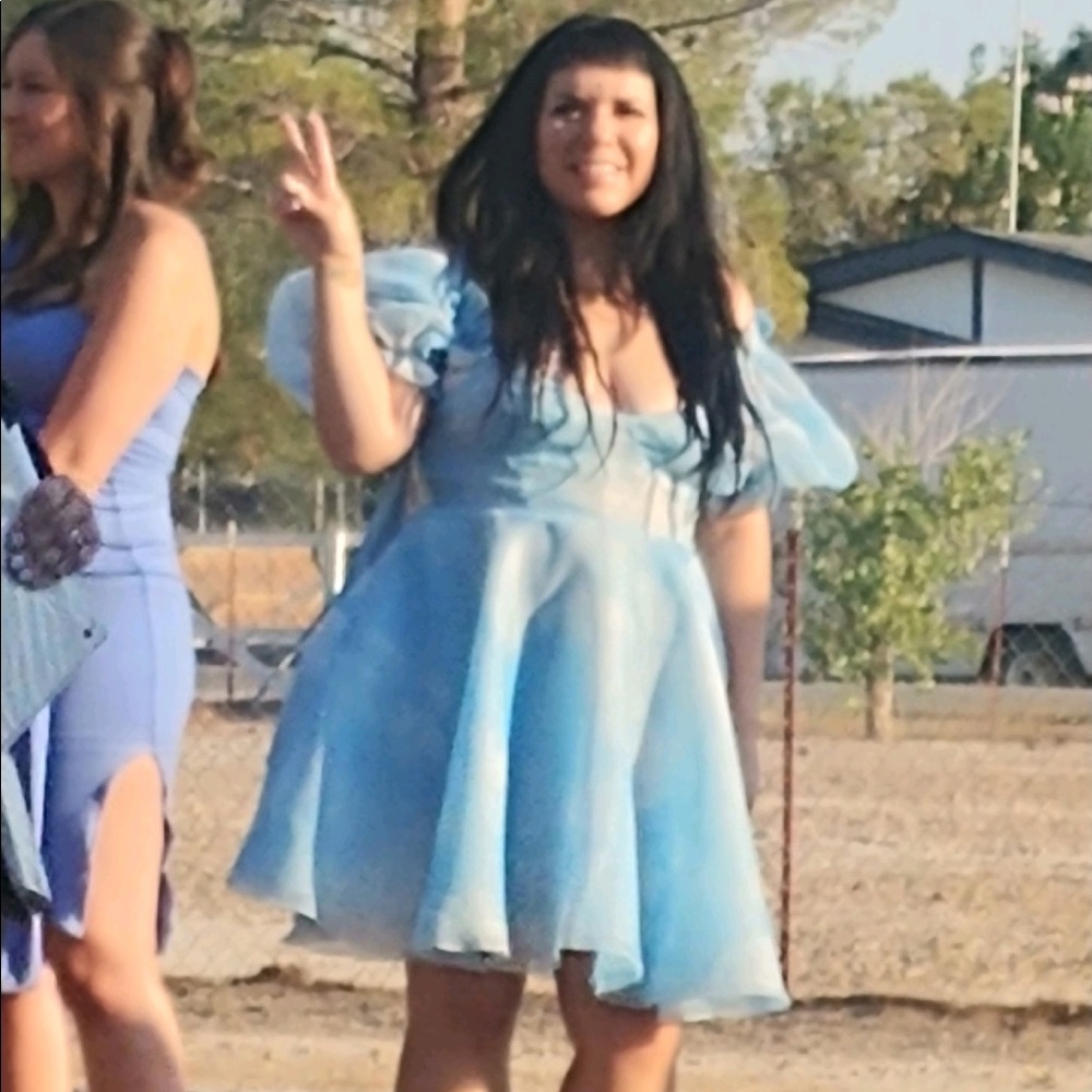 Selkie Light Blue Puff-Sleeve Off-Shoulder Mini Dress - Picture 5 of 5
